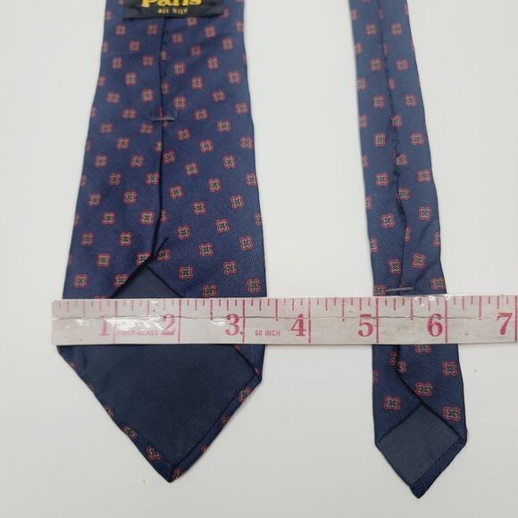 Vintage Paris Navy Blue Maroon Medallion All Silk Retro Neck Tie - Picture 4 of 5